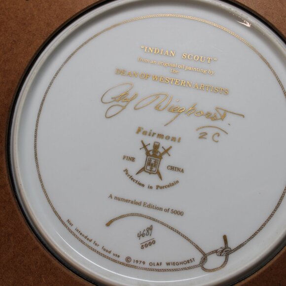 Indian Scout Collector Plate Olaf Wieghorst Fairmont Fine China 1970s Vintage - Picture 7 of 11